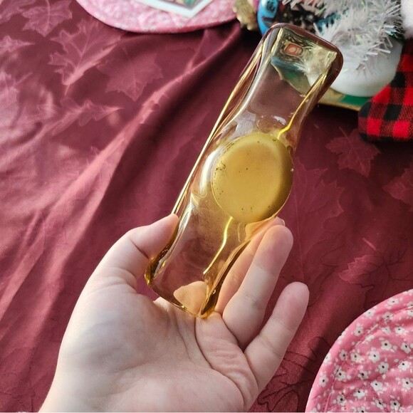 Vintage Mid Century Modern Amber Glass Sleek Napkin / Mail Holder Tiara - Picture 5 of 7